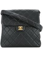 Chanel Vintage Quilted Logo Double Flap Handbag - Black