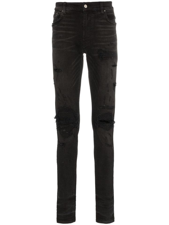 Amiri Repair Distressed Slim Fit Denim Jeans - Black