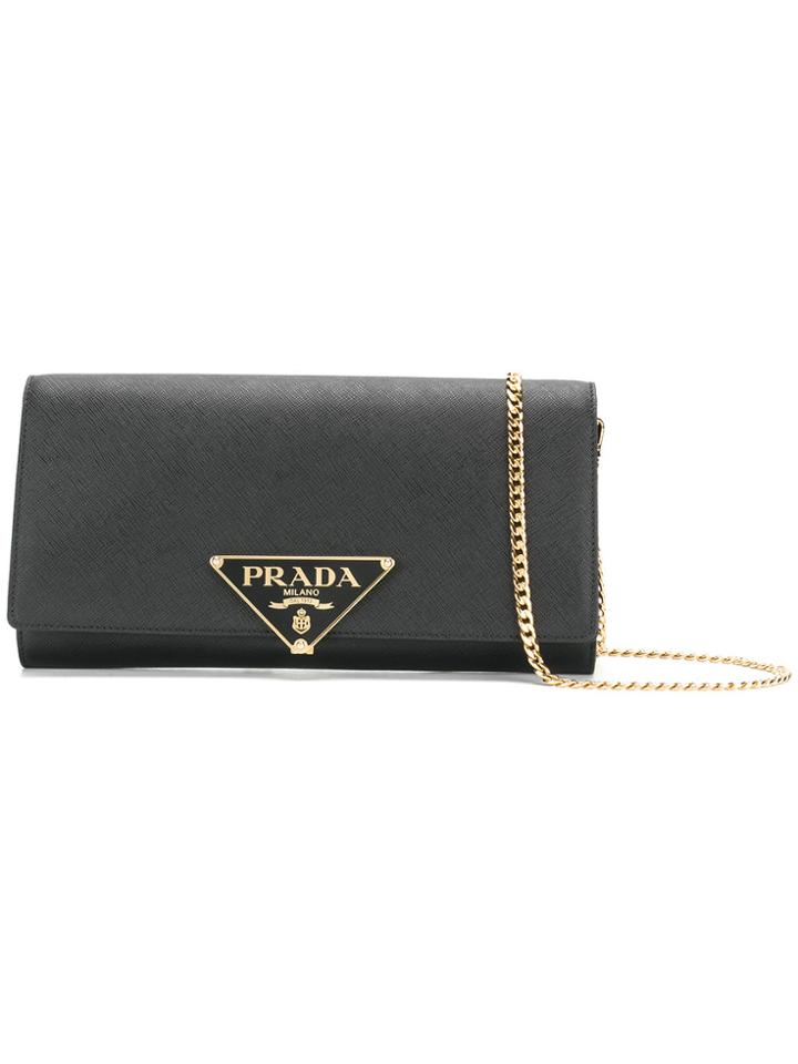 Prada Maxi Log Pochette On Chain - Black