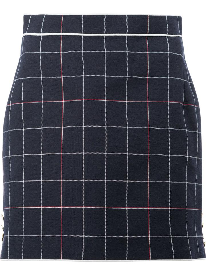 Thom Browne Grid Mini Skirt, Women's, Size: 40, Blue, Silk/cotton/wool