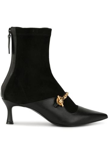 Salondeju Pointed Chain Ankle Boots - Black