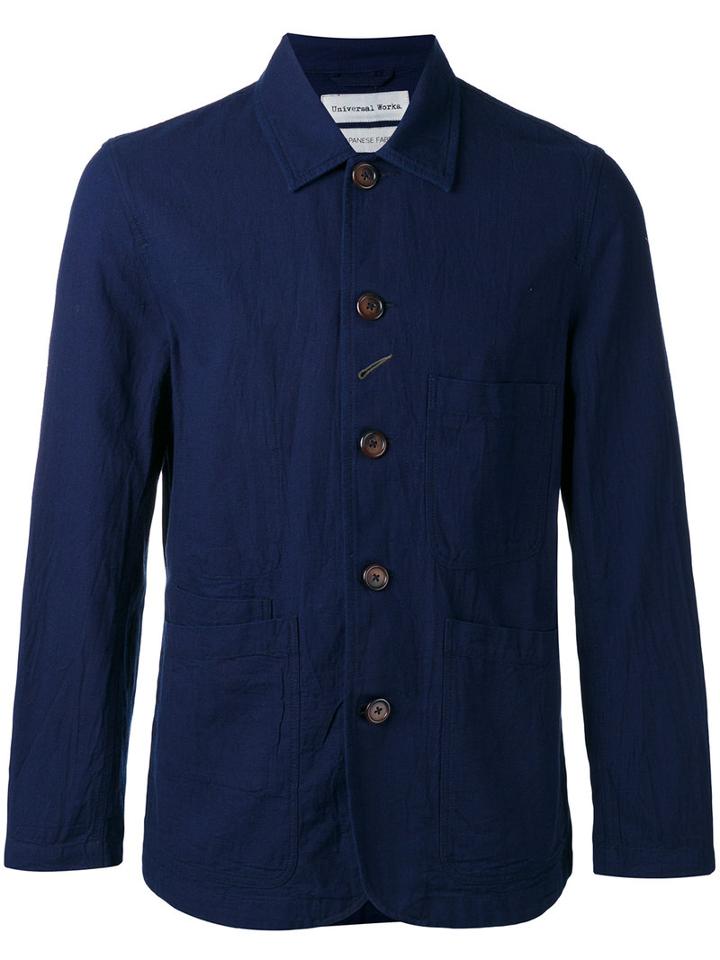 Universal Works Single Breasted Coat, Men's, Size: Medium, Blue, Cotton/polyester