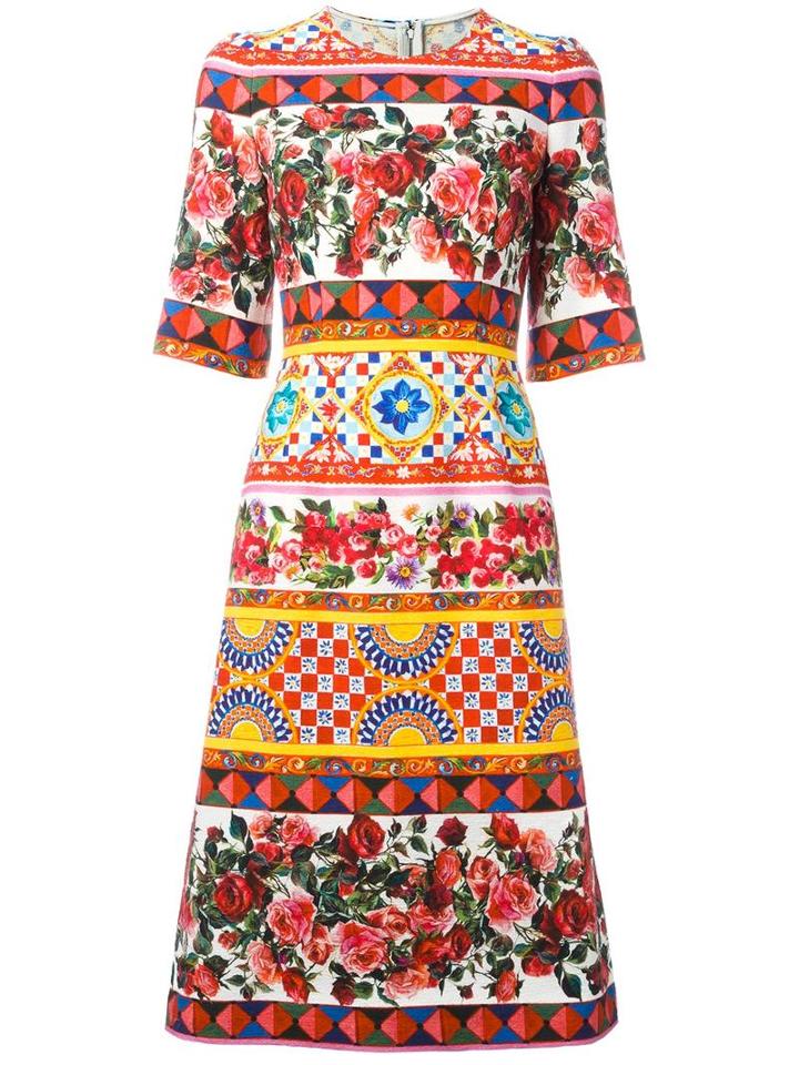 Dolce & Gabbana Mambo Print Flared Dress, Women's, Size: 44, Cotton/spandex/elastane