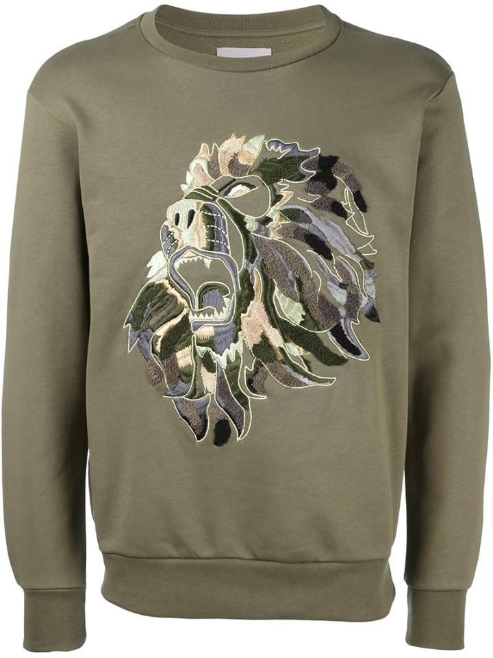 Palm Angels Embroidered Lion Sweatshirt, Men's, Size: Xl, Green, Cotton/viscose/metallic Fibre