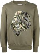 Palm Angels Embroidered Lion Sweatshirt, Men's, Size: Xl, Green, Cotton/viscose/metallic Fibre