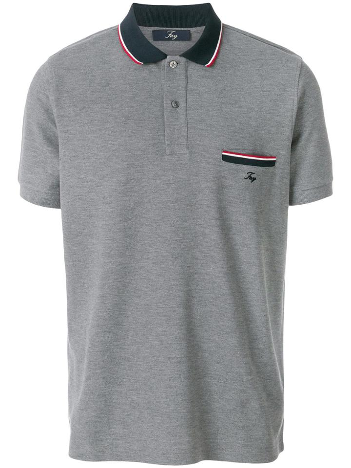 Fay Striped Pocket Polo Shirt - Grey