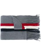 Moncler Stripe Detail Scarf, Men's, Grey, Virgin Wool
