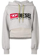 Diesel Logo Cropped Hoodie - Grey