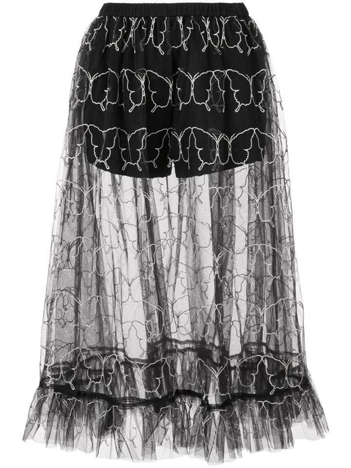 Sandy Liang Butterfly Embroidery Tulle Skirt - Black