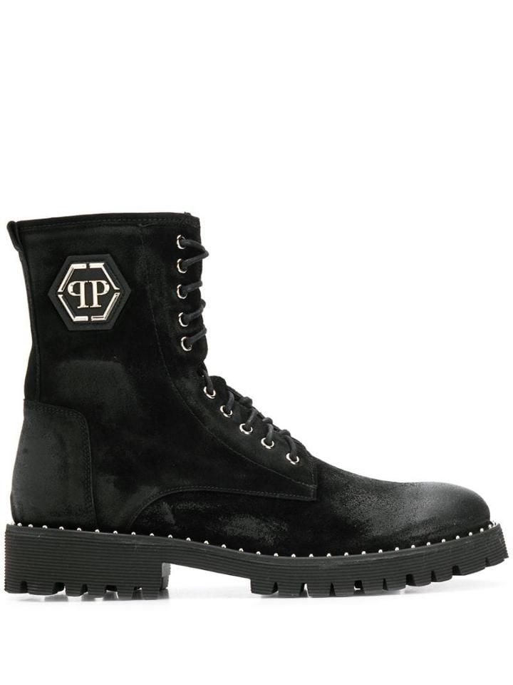 Philipp Plein Logo Plaque Ankle Boots - Black