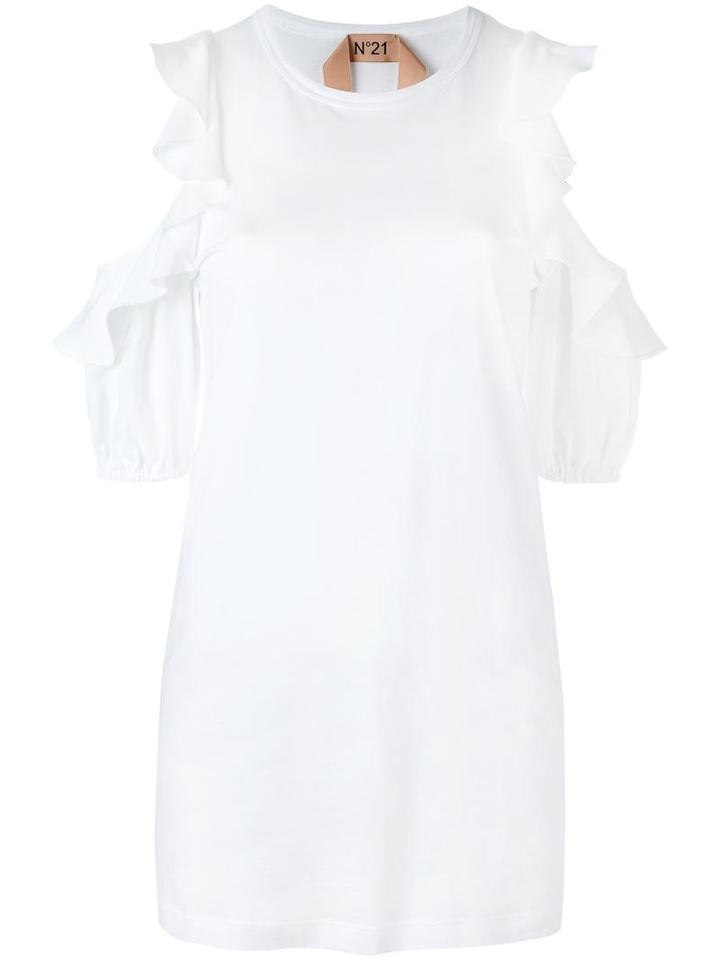 No21 Cut-out Ruffle Blouse, Women's, Size: 40, White, Silk/cotton/acetate