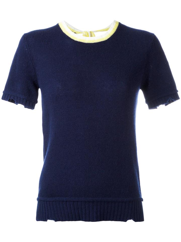 Prada Shortsleeved Knit Top, Women's, Size: 44, Blue, Cashmere/wool