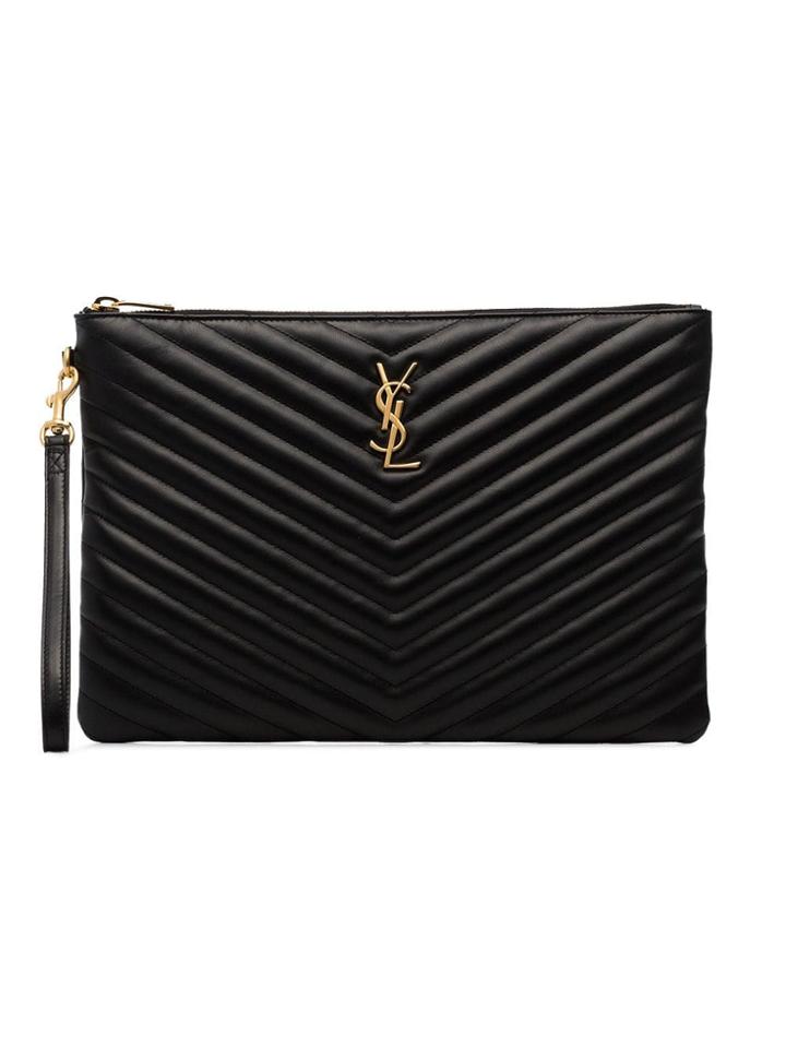 Saint Laurent Black Quilted Leather Clutch Bag