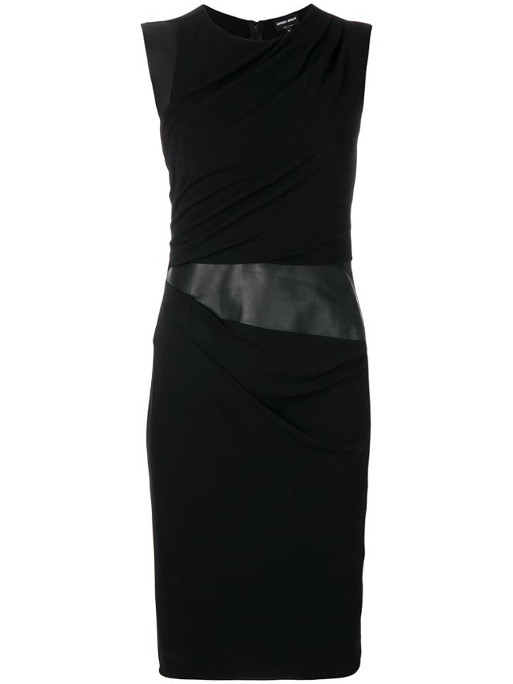 Giorgio Armani Leather Panel Fitted Midi Dres - Black