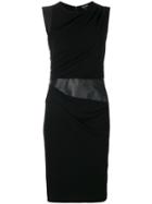 Giorgio Armani Leather Panel Fitted Midi Dres - Black