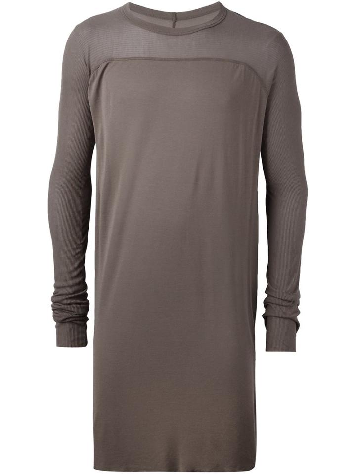 Rick Owens Long Length T-shirt, Men's, Size: Medium, Grey, Silk/viscose