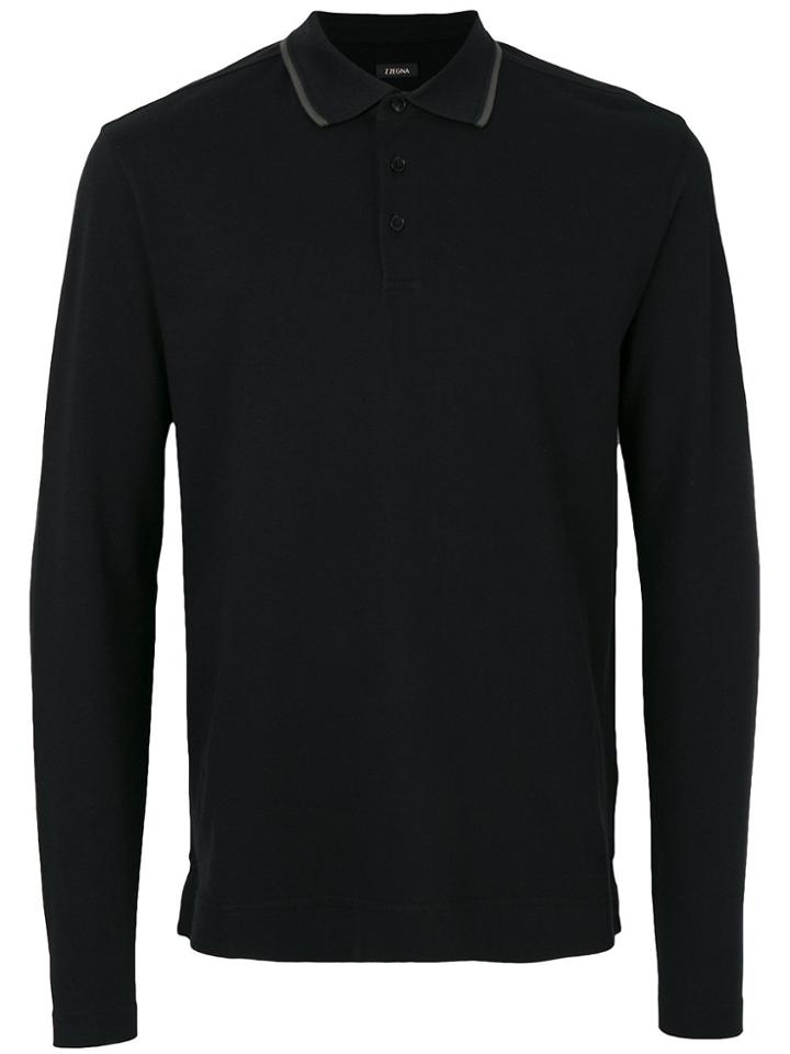 Z Zegna Long-sleeved Polo Shirt - Black