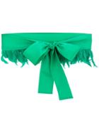 Sara Roka - Feather Trim Bow Belt - Women - Cotton/viscose/feather - M, Green, Cotton/viscose/feather