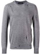 Distressed Crew Neck Sweater - Men - Wool/silk - S, Grey, Wool/silk, Alexander Mcqueen