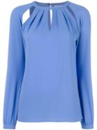 Michael Michael Kors Shoulder Slit Blouse, Women's, Size: Medium, Blue, Polyester/spandex/elastane