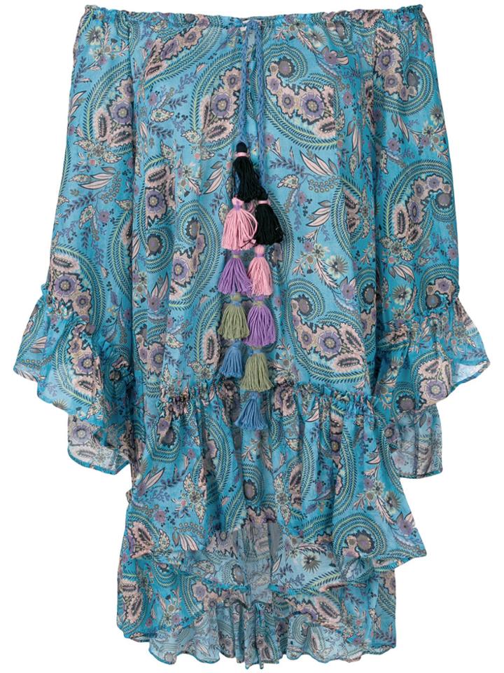 Anjuna Paisley Print Off The Shoulder Dress - Blue