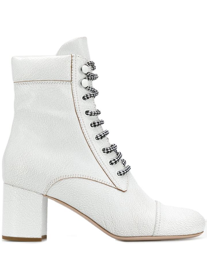 Miu Miu Contrasting Lace Detailed Boots - White