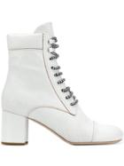 Miu Miu Contrasting Lace Detailed Boots - White