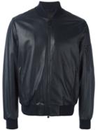 Z Zegna Leather Bomber Jacket, Men's, Size: Large, Blue, Lamb Skin/polyamide/polyester