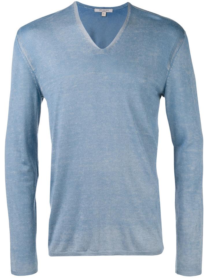 John Varvatos V-neck Jumper, Men's, Size: Xl, Blue, Silk/cashmere