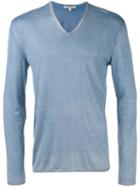 John Varvatos V-neck Jumper, Men's, Size: Xl, Blue, Silk/cashmere