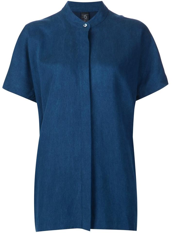 Zero + Maria Cornejo Band Collar Boxy Shirt, Women's, Size: 6, Blue, Tencel