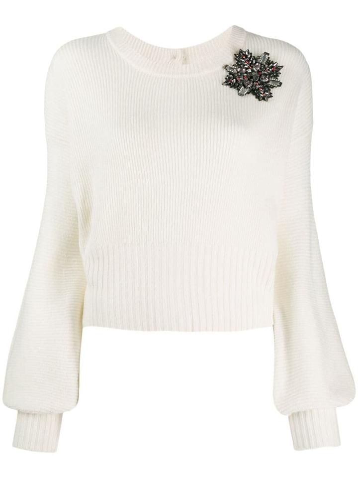 Pinko Brooch Embellished Jumper - White