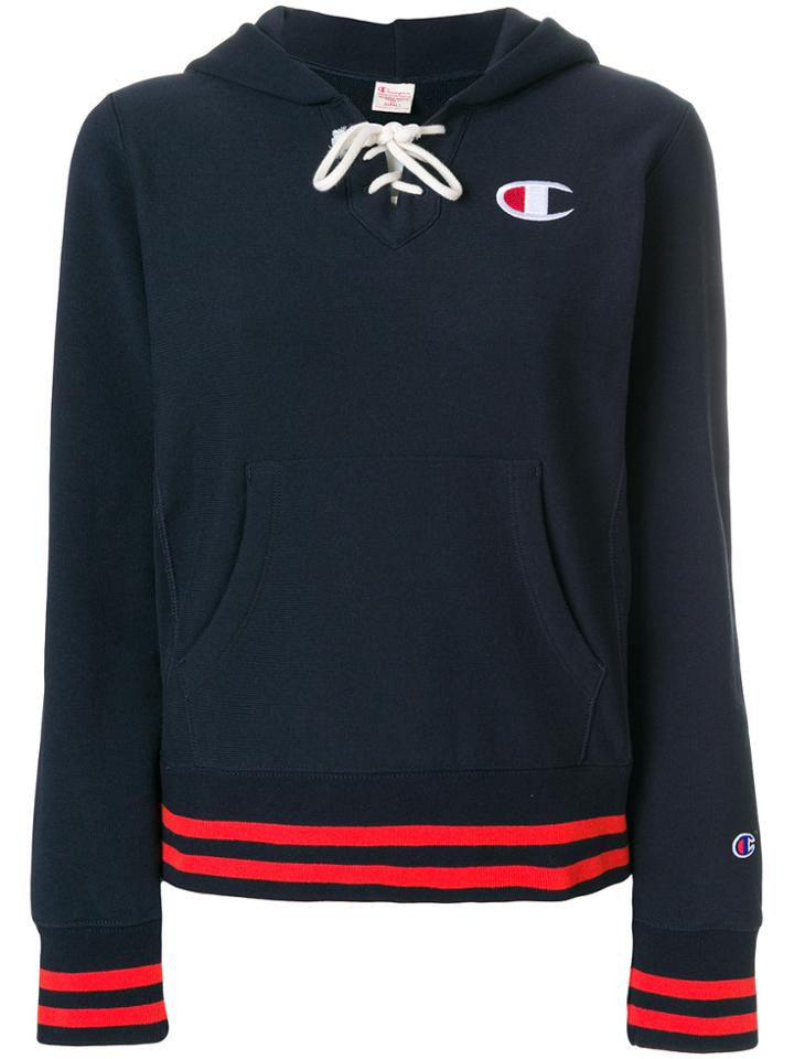 Champion Striped Tied Neck Hoodie - Blue