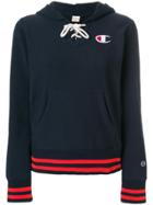Champion Striped Tied Neck Hoodie - Blue