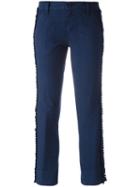 Tory Burch Frayed Laterals Cropped Trousers, Women's, Size: 24, Blue, Cotton/spandex/elastane
