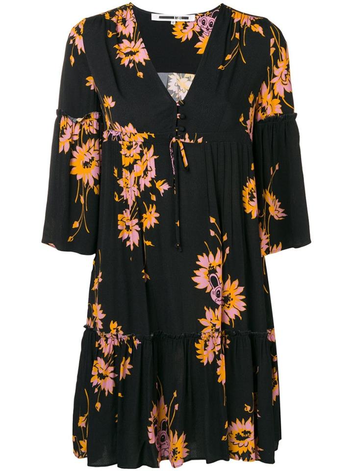 Mcq Alexander Mcqueen Floral Flared Mini Dress - Black