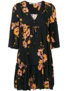 Mcq Alexander Mcqueen Floral Flared Mini Dress - Black