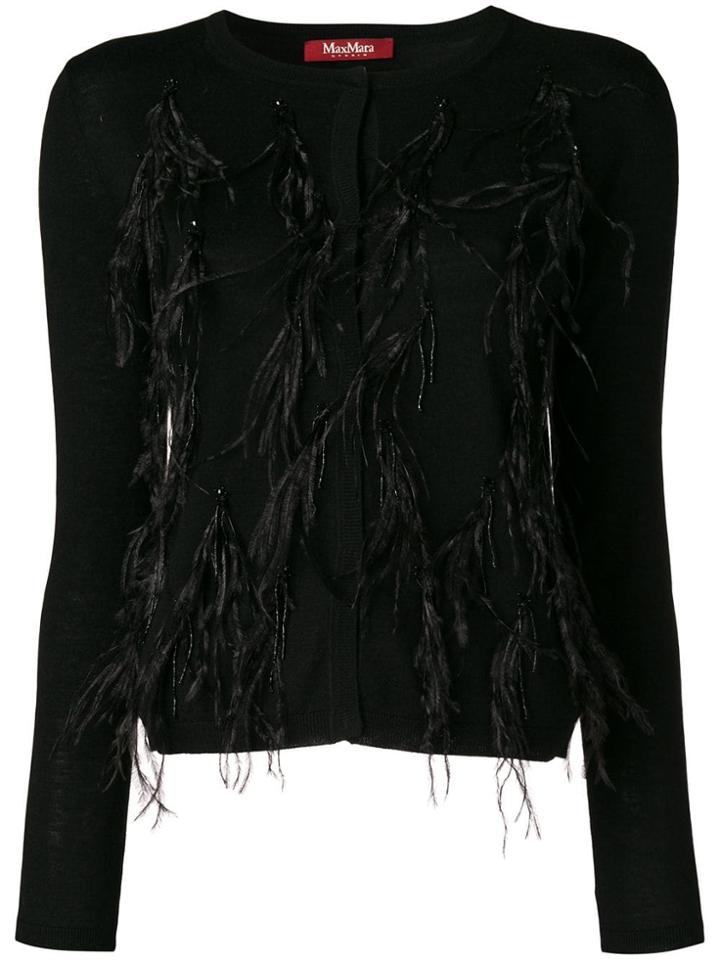Max Mara Studio Feather Embellished Cardigan - Black