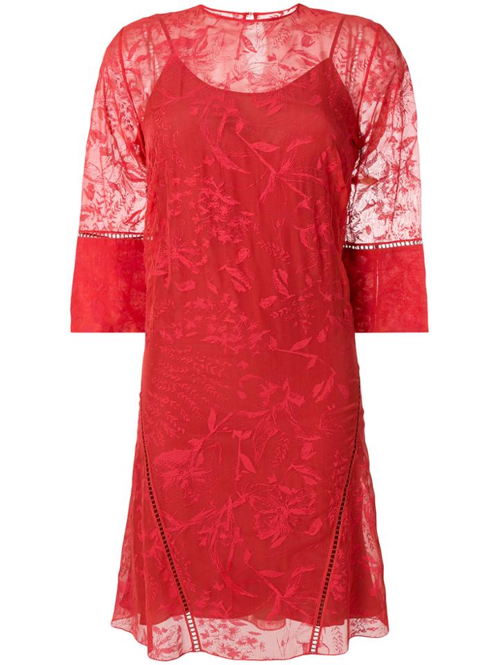 Noon By Noor Burnout Printed Floral Vicky Round Neck 3/4 Sleeve Shift