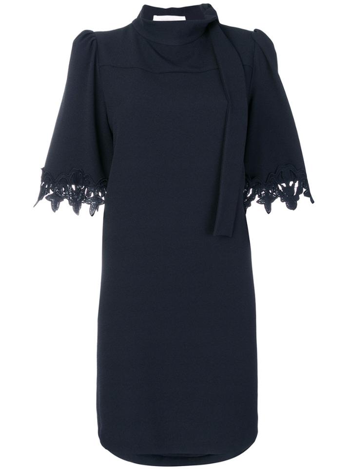 See By Chloé Tie Neck Lace Sleeve Shift Dress - Blue