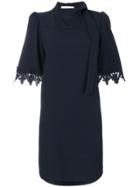 See By Chloé Tie Neck Lace Sleeve Shift Dress - Blue