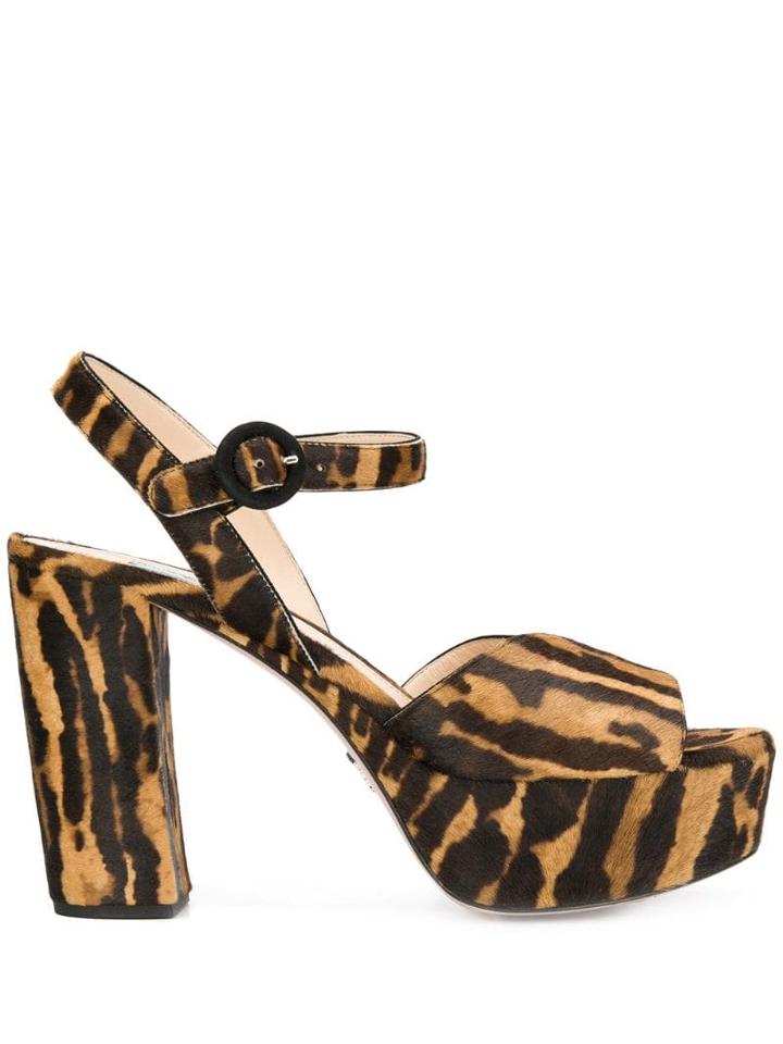 Prada Leopard Print Suede Platform Sandals - Neutrals
