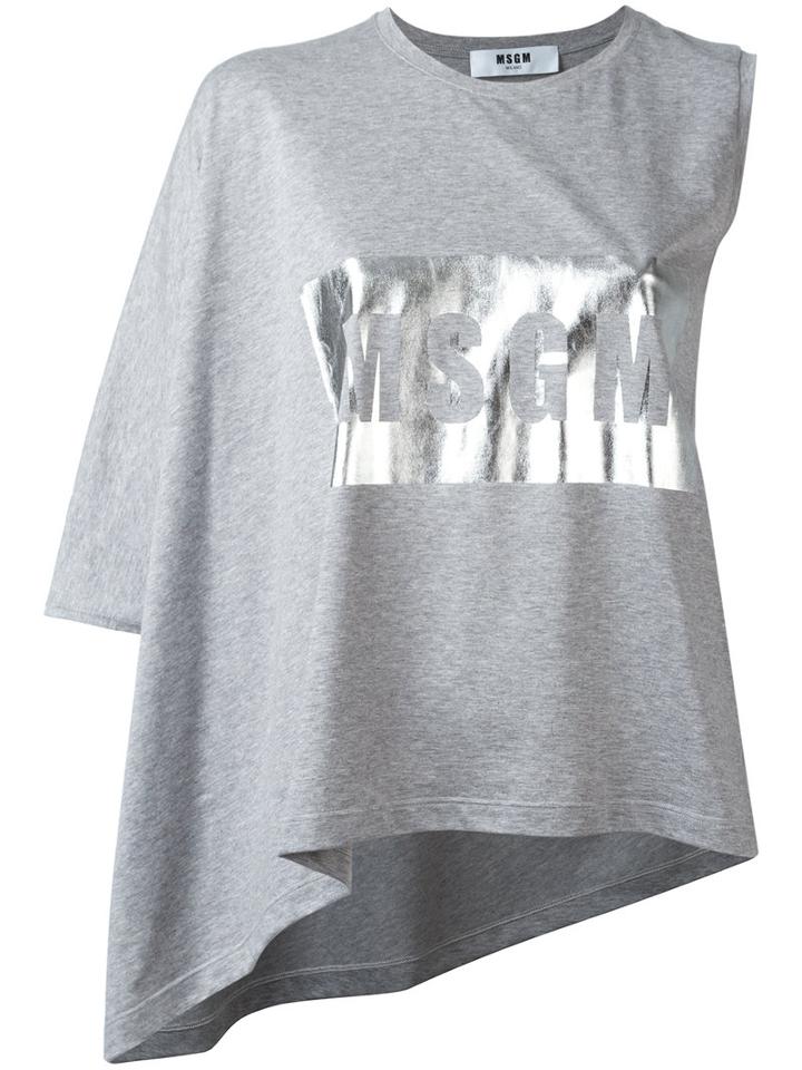 Msgm Asymmetric Logo T-shirt, Women's, Size: Medium, Grey, Cotton