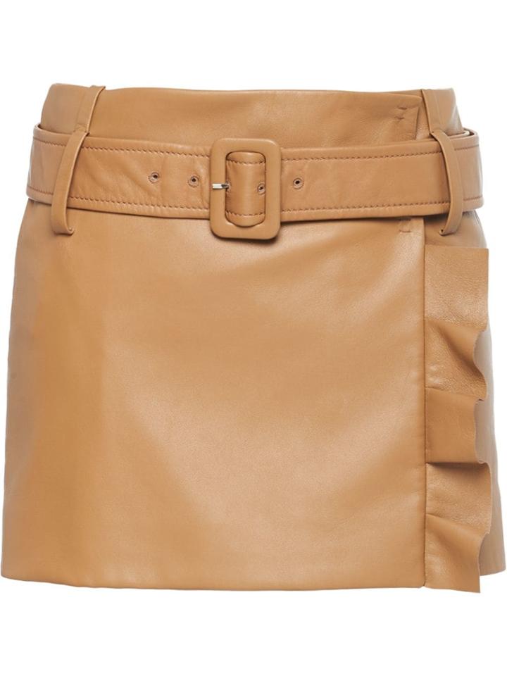 Prada Envelope Ruffled Leather Skirt - Brown