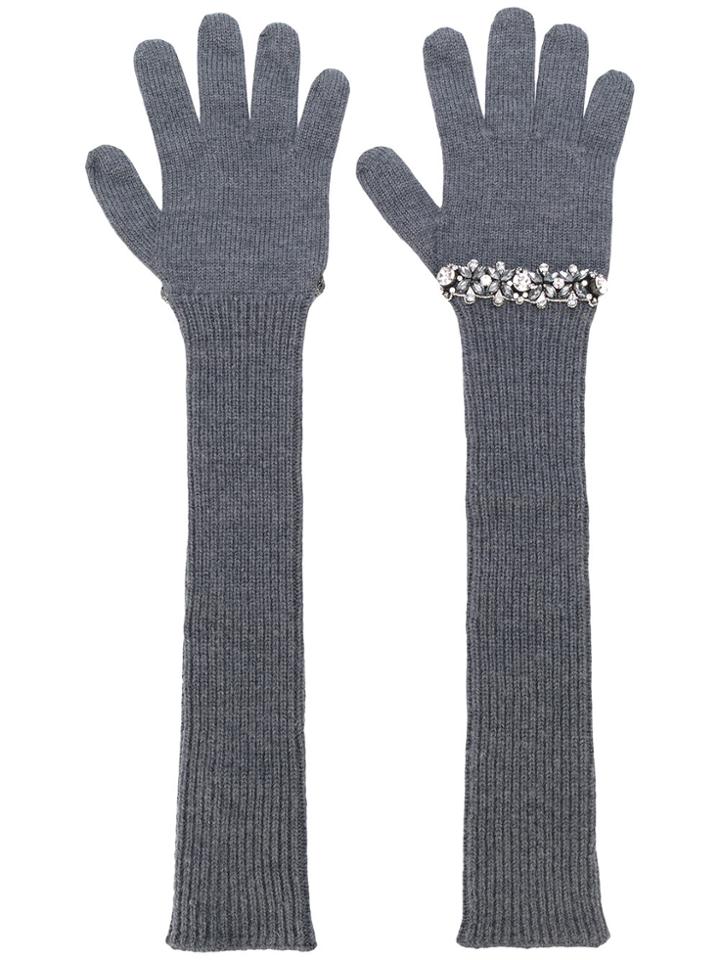 No21 Sequinned Ribbed Gloves - Grey