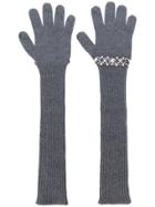 No21 Sequinned Ribbed Gloves - Grey