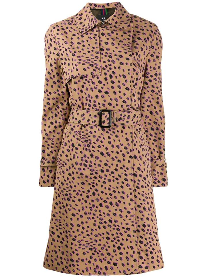 Ps Paul Smith Cheetah Print Trench Coat - Brown