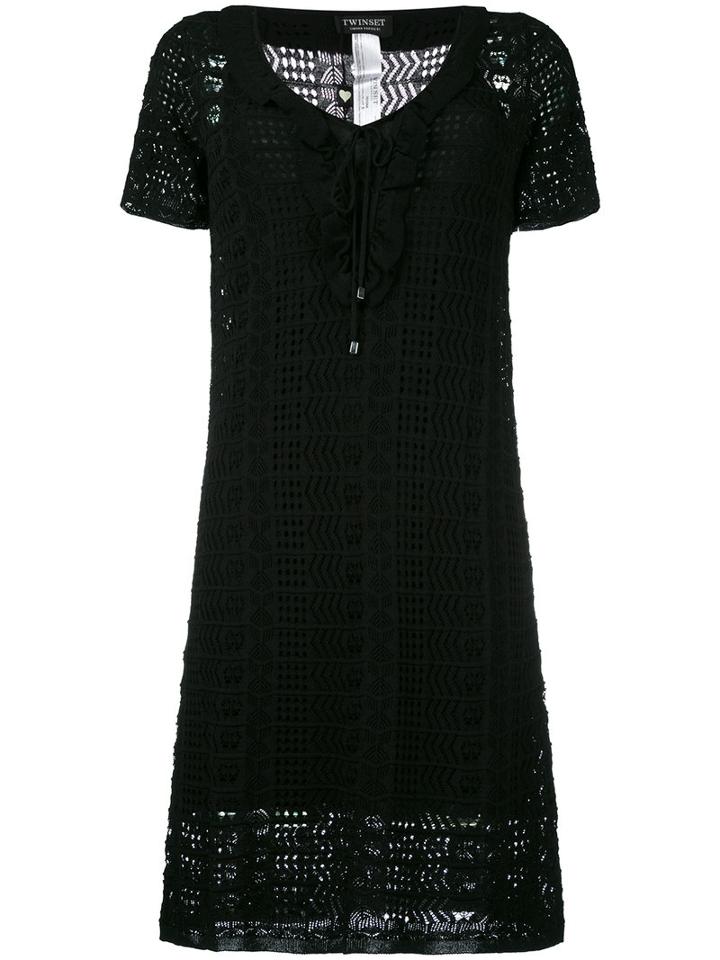 Twin-set Crochet Mini Dress, Women's, Size: Large, Black, Viscose/polyamide