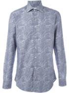 Etro Palmtree Stripe Shirt, Men's, Size: 41, Blue, Cotton
