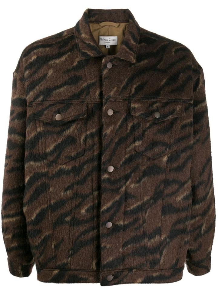 Ymc Textured Tiger Pattern Jacket - Brown